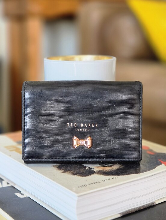 Ted Baker Handbags - Ted Baker Black Leather Wallet with Rose Gold Bow